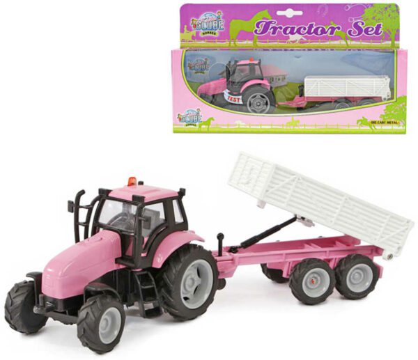 Kids Globe Die-Cast Tractor with Trailer - Pink - Image 2