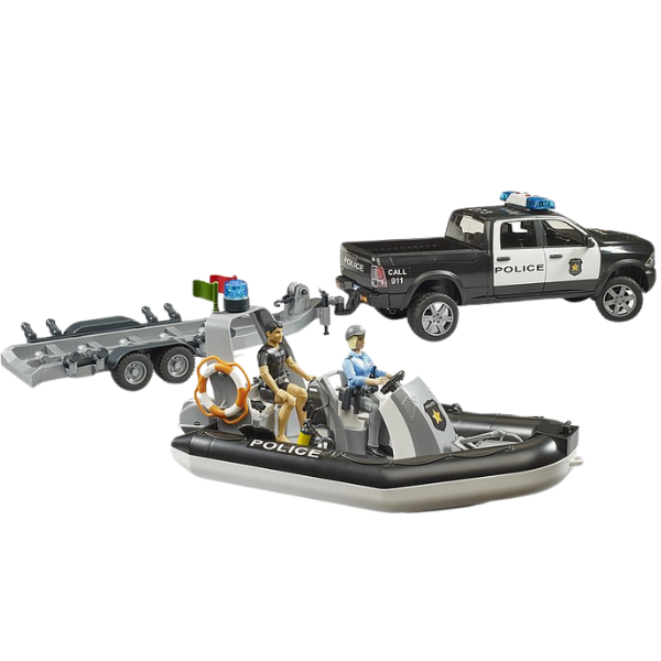 Bruder 1:16 Ram 2500 Police Pickup With Trailer & Boat