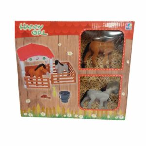 Two Flocked Horses and Stable