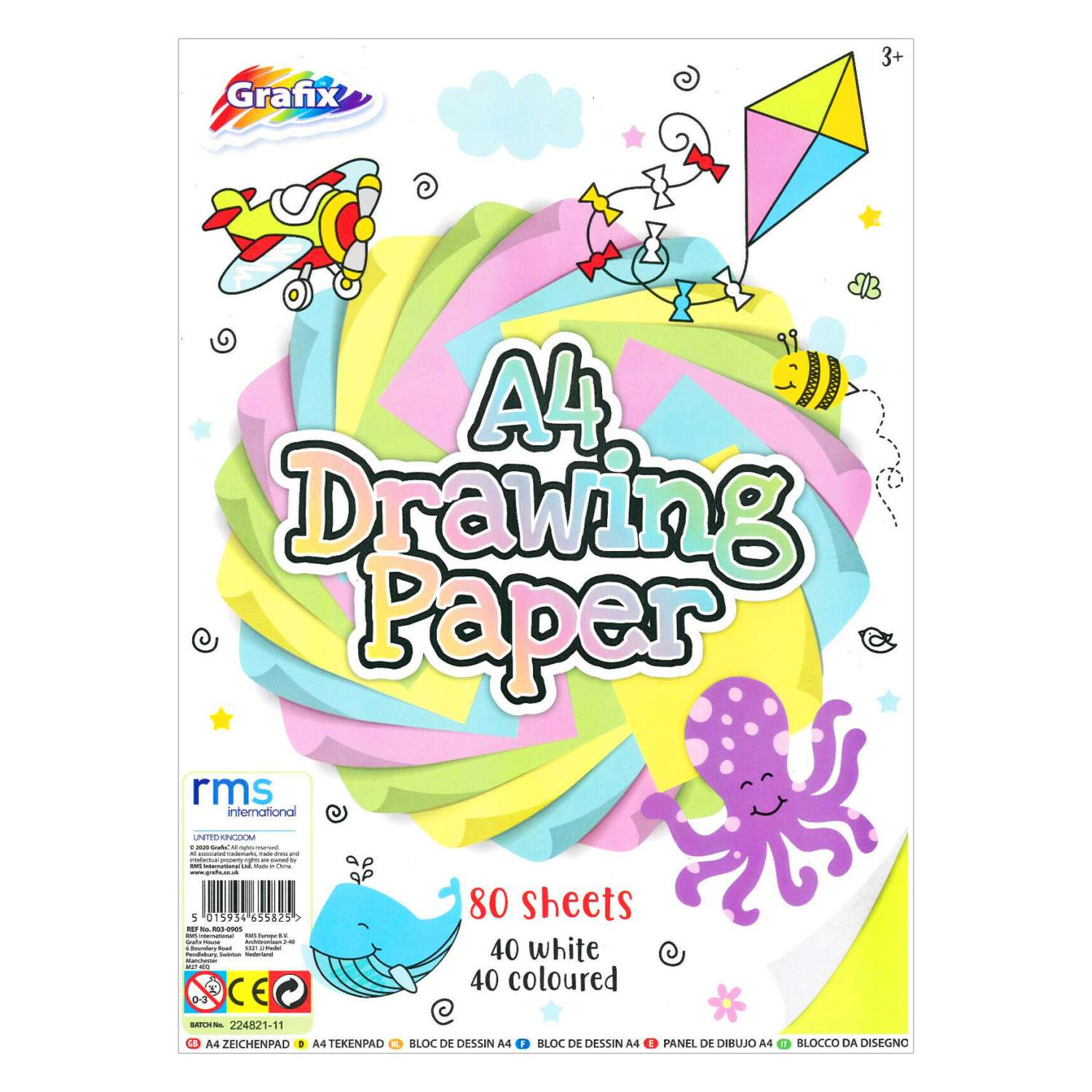 Grafix A4 Drawing Paper 80 Sheets White And Coloured