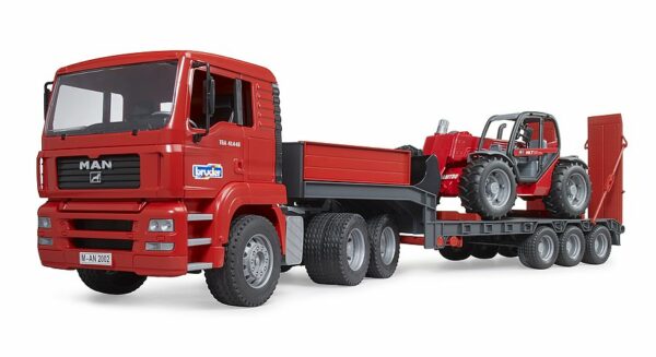 Bruder 1:16 MAN TGA Truck With Low Loader Trailer And Manitou Telehandler