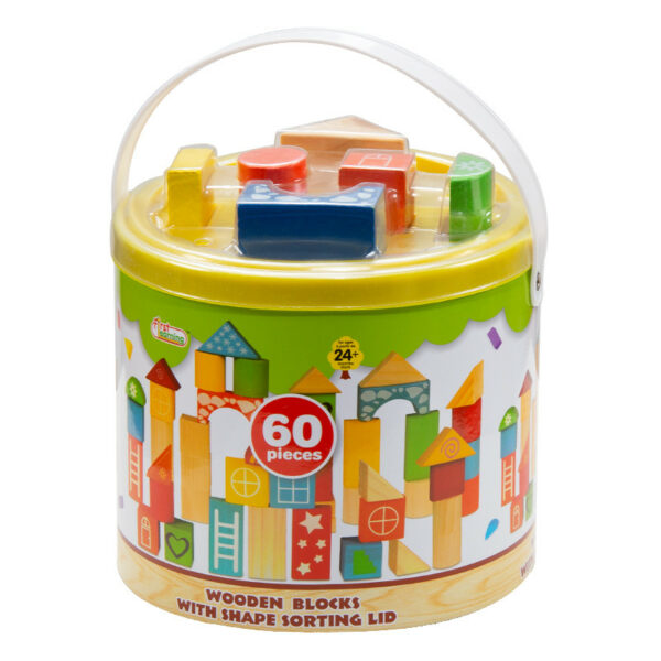 Wooden Blocks With Shape Sorting Lid (60 Pieces)
