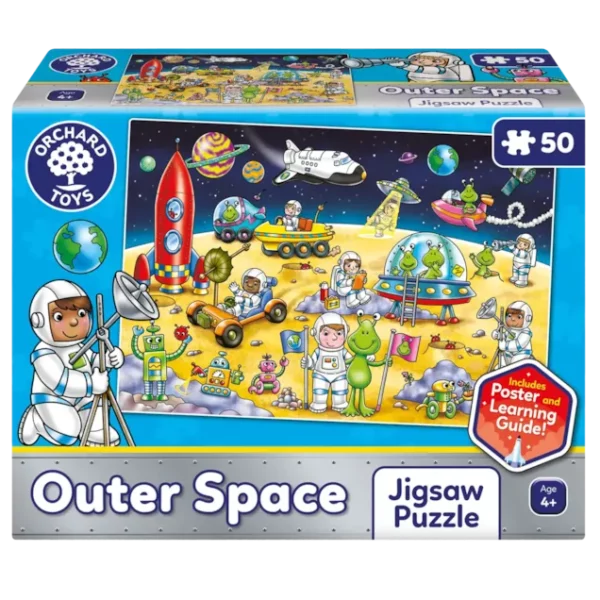 A 50-piece cosmic floor jigsaw puzzle Perfect for space fans! Includes giant poster and fun learning guide