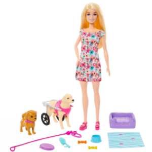 Barbie Doll With Puppy And Dog In A Wheelchair