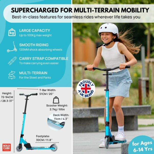 BOLDCUBE Turquoise Deluxe 2 Wheel Scooter - Image 8