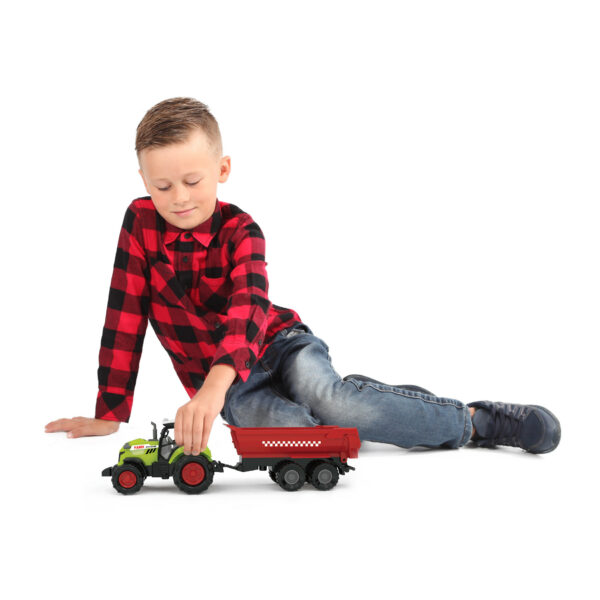 Green Tractor with Red Trailer