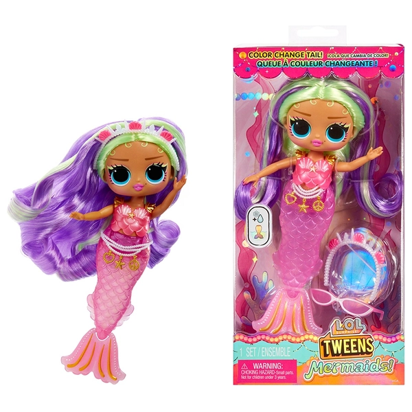 L.O.L. Surprise! Tweens Mermaid Lola Waves – Muñeca Sirena Con Cola Cambia De Color Y Aleta Móvil, Accesorios De Moda