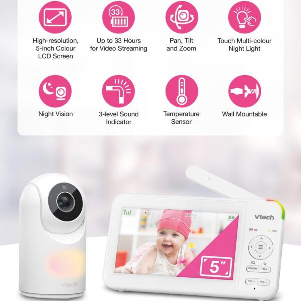 VTech VM5467 5inch Pan & Tilt Video Monitor with Night Light - Image 2