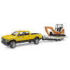 Bruder 02546 - Camión RAM Con Mini Excavadora De Alquiler, Escala 1:16, Cabina 4 Puertas, Suspensión Y Remolque, Juguete De Construcción Desde 4 Años
