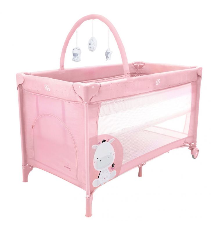 Asalvo Travel Cot Complete Duo - Baby Giraffe Pink
