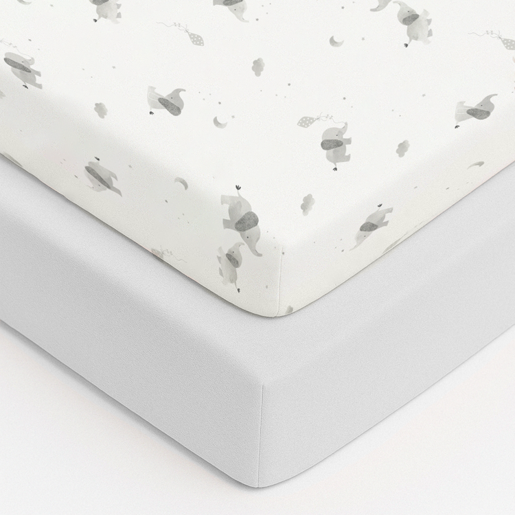 baby elegance travel cot sheet grey elephant