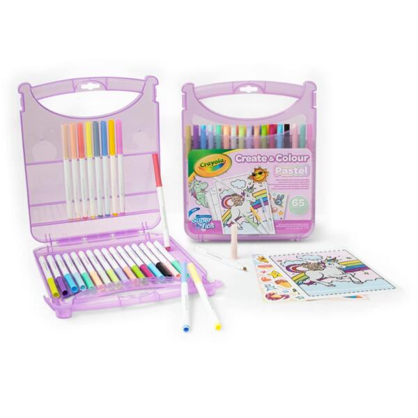 Crayola Markers Super Tips Washable Pastel Create & Colour Case with Stickers