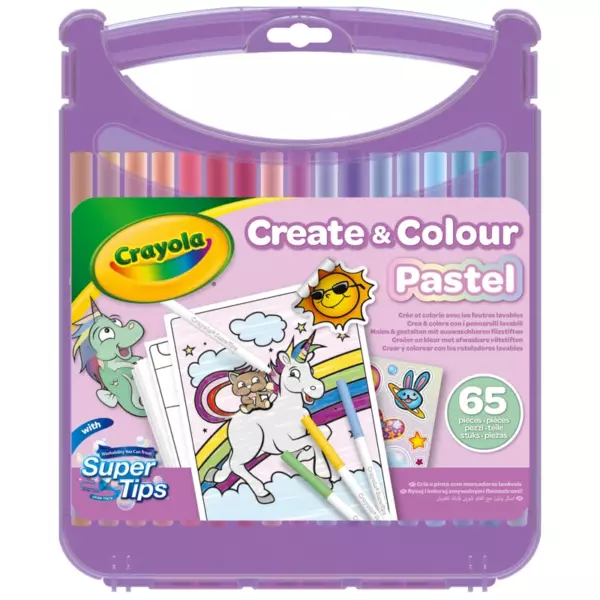 Crayola Markers Super Tips Washable Pastel Create & Colour Case with Stickers - Image 2