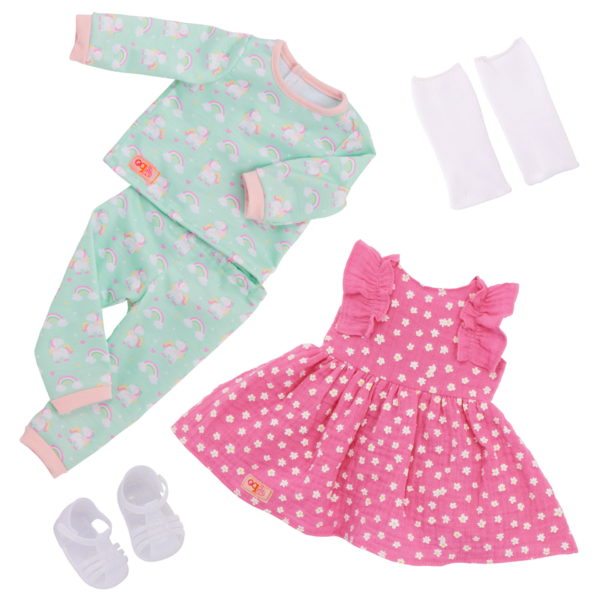 Our Generation Gillian Doll with Pink Dress & Rainbow Pajama Outfits - Image 4