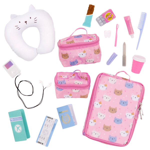 Our Generation Purrfectly Packed Kitty-Print Luggage & Accessories Set