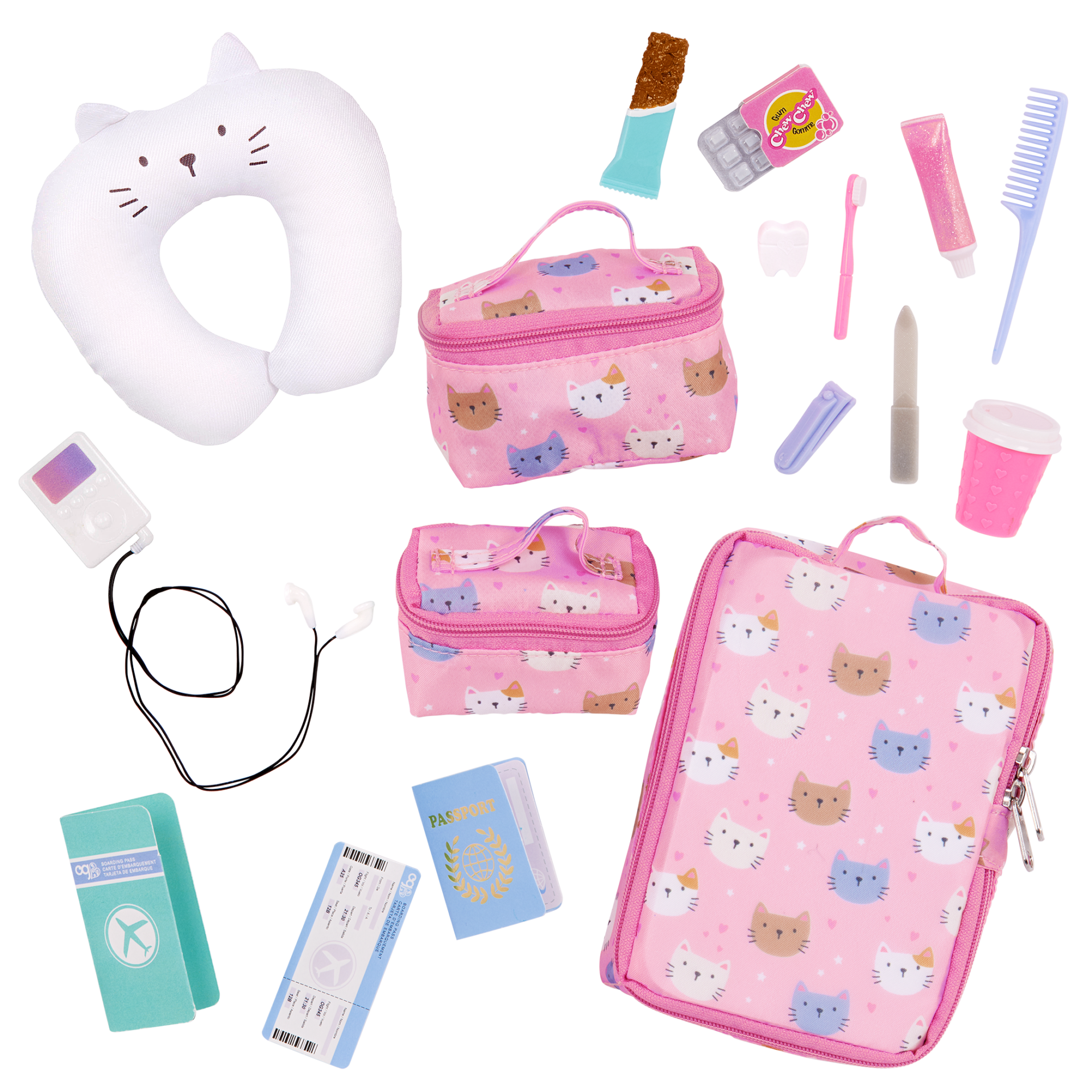Our Generation Purrfectly Packed Kitty-Print Luggage & Accessories Set