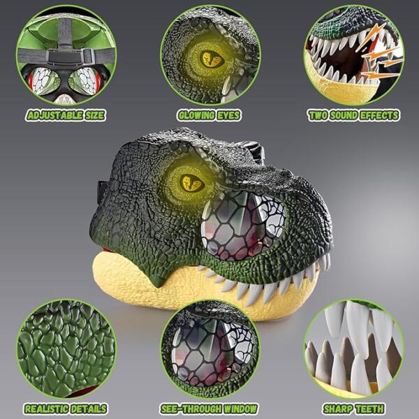 Realistic Dinosaur Head Mask with Sound and Light - Image 4