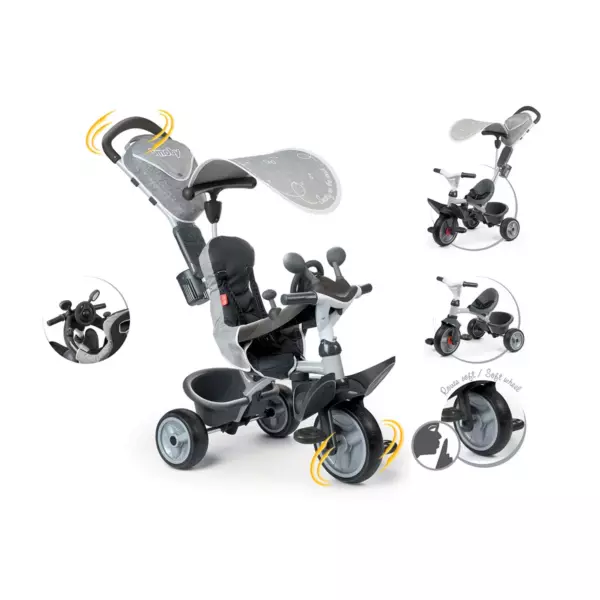 Smoby Baby Driver 3 In 1 Trike Grey - Image 3