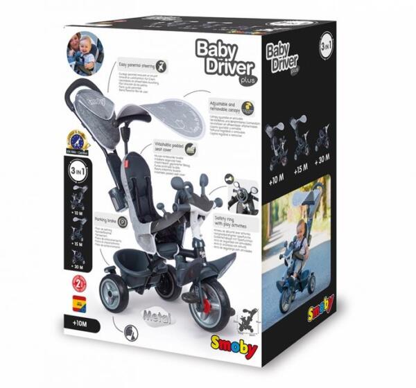 Smoby Baby Driver 3 In 1 Trike Grey - Image 6