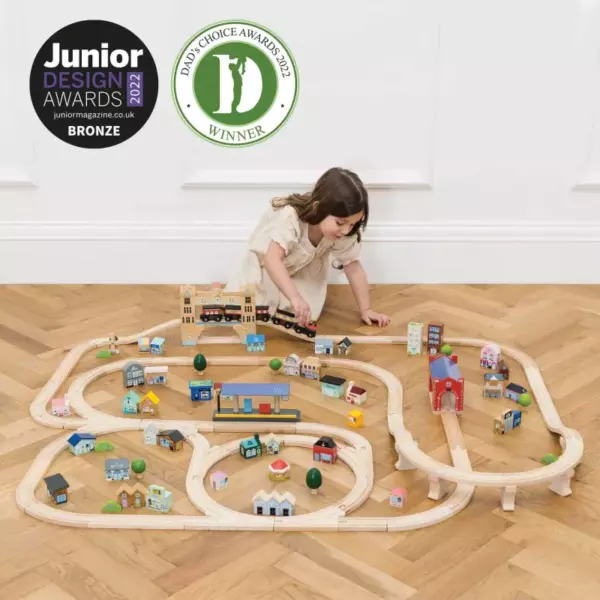 Wooden City Train Set 120 Pieces - Image 5